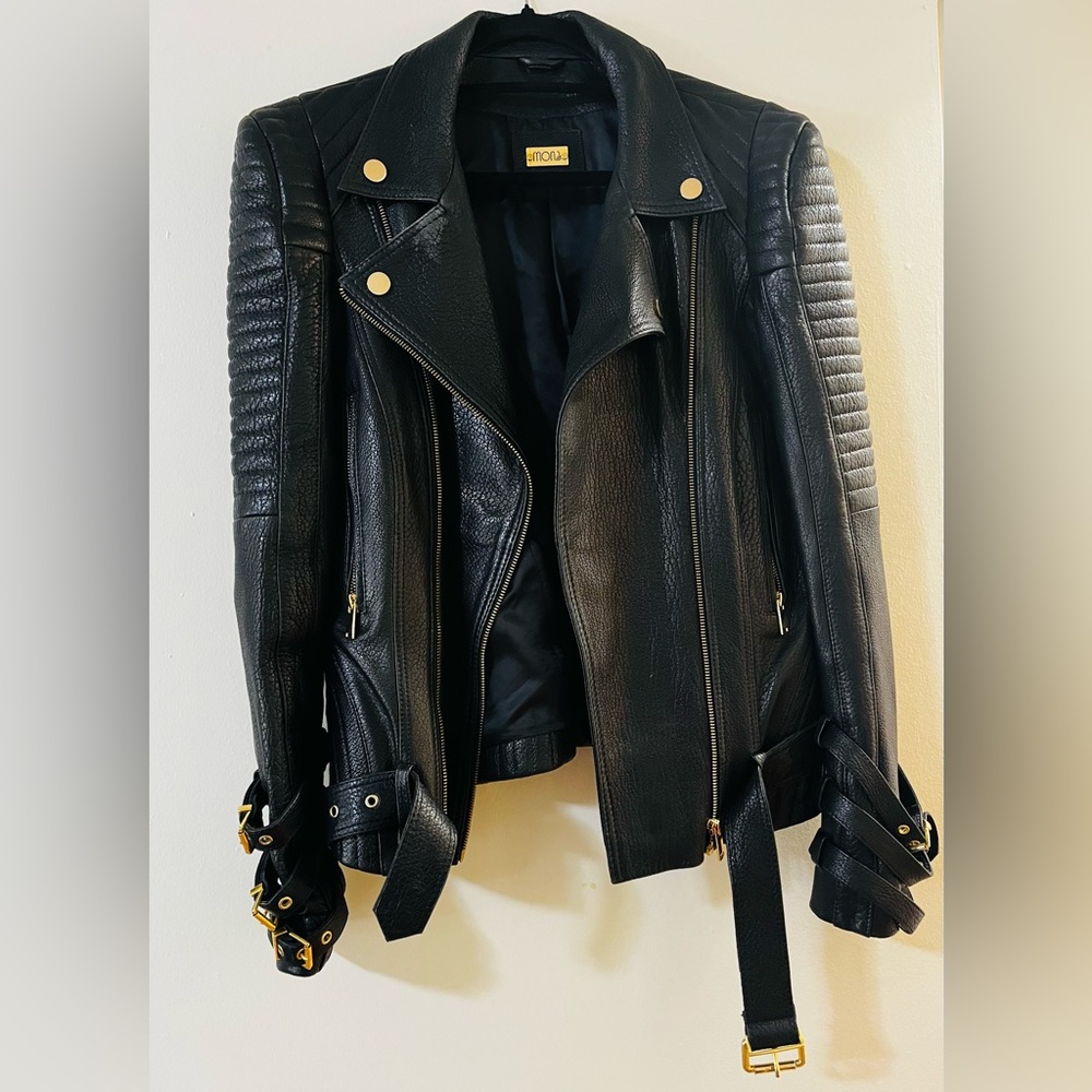 Moussy Black Leather Biker Jacket